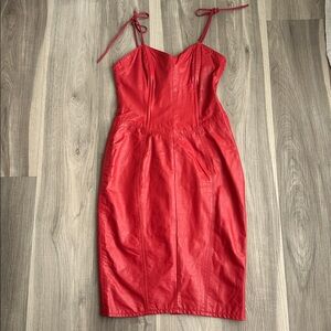 The Leather Ranch Vintage Made in Canada Leather Red Lace Up  Dress